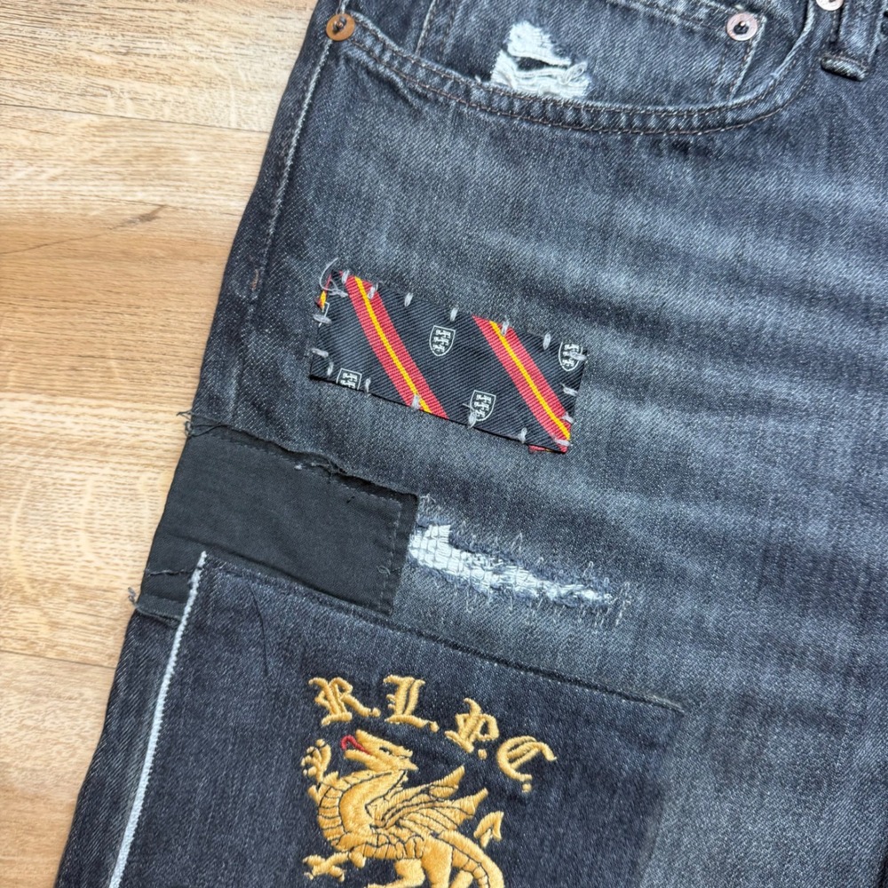 Polo Ralph Lauren Sullivan Slim Jeans Mens 40x30 Black Patchwork Distressed - Picture 6 of 16